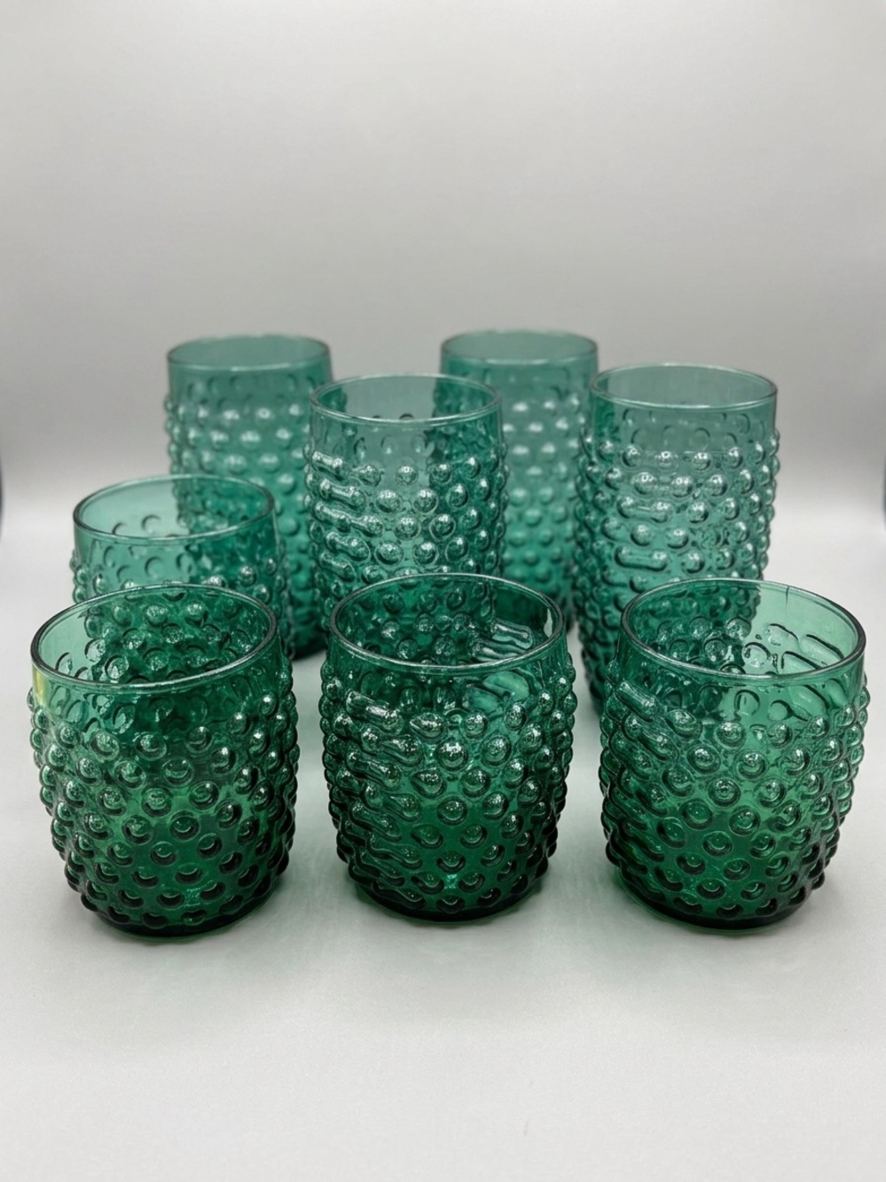 Vintage Anchor Hocking Forest Green Bubble Glass Tumblers Set of 8